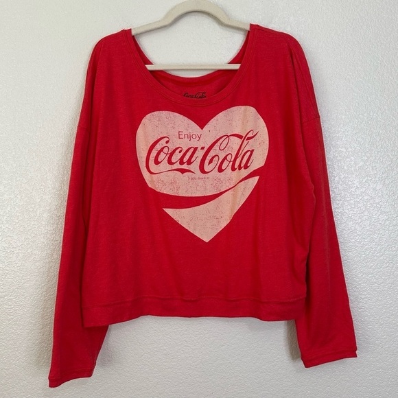 Coca Cola Tops - Coca Cola Heart Red Long Sleeves Crop Tee, Size XXL